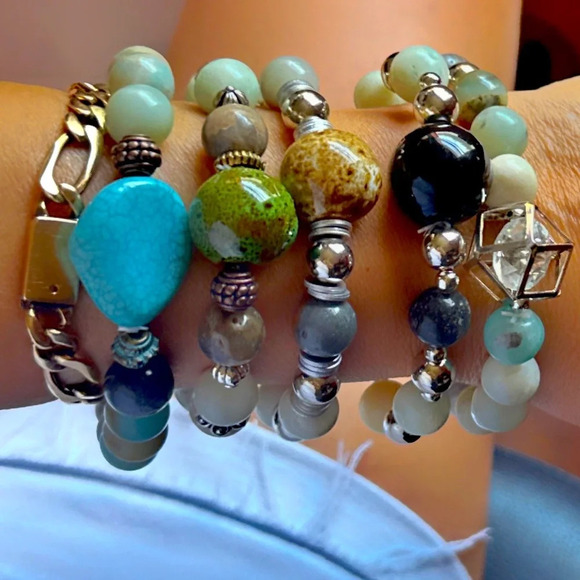 Chunky Rainbow Amazonite and Turquoise beaded bracelet/ maximalist - Picture 2 of 10